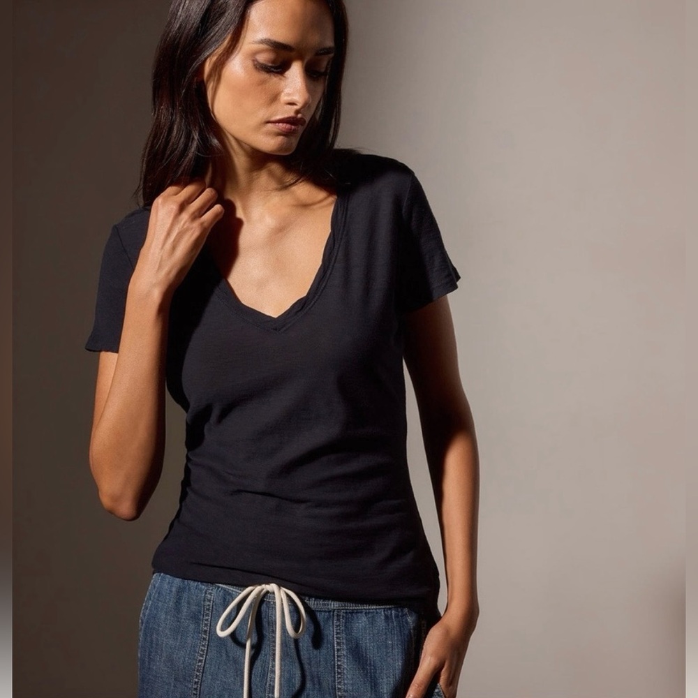 James Perse Black Cotton V-neck Tee
